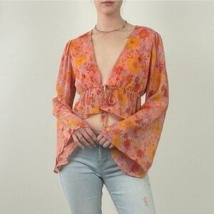 Wild Fable Floral Tie-Front Bell Sleeve Blouse